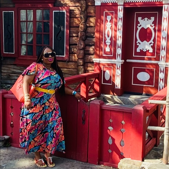 Brand New! Tiffany & Grey Multi-Colored Leaves Short Sleeve Dress size XL - Picture 3 of 9